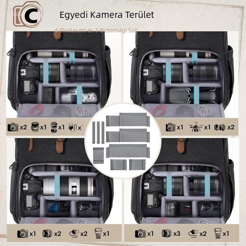 Egyszerű, hétköznapi kültéri hátizsák fotóstáska, vízálló és kopásálló vászon hátizsák iskolatáska