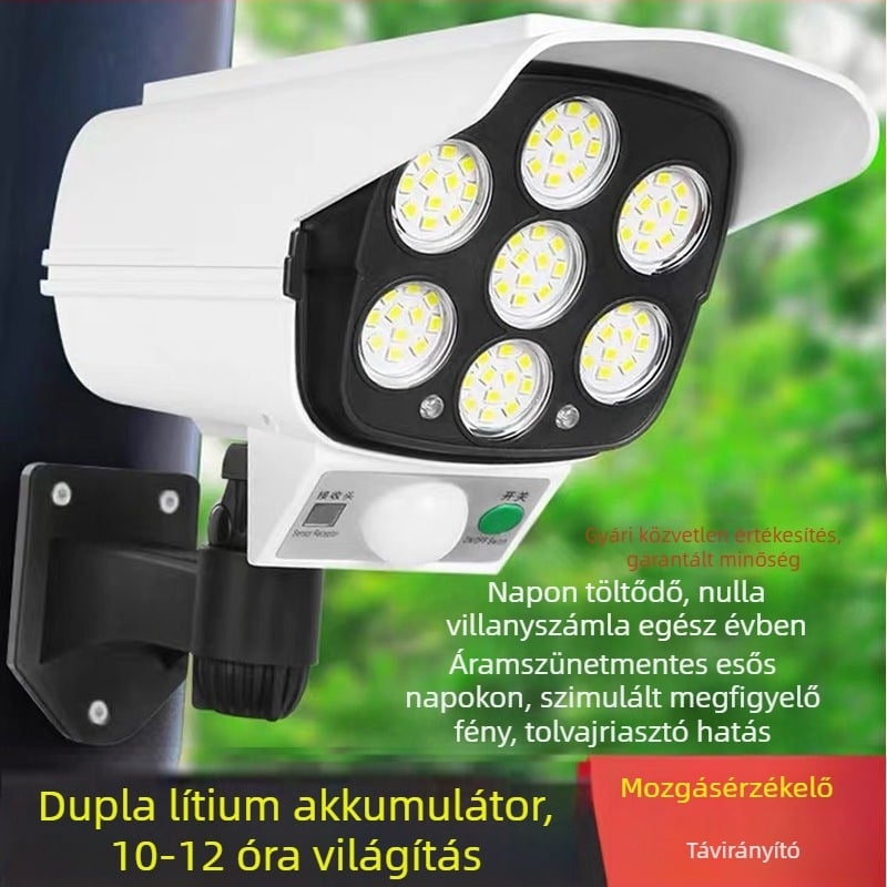 Határokon átnyúló távirányítós napelemes szimulációs megfigyelő lámpa indukciós utcai lámpa fali lámpa kerti lámpa LED-es hamis kamera lopásgátló lámpa