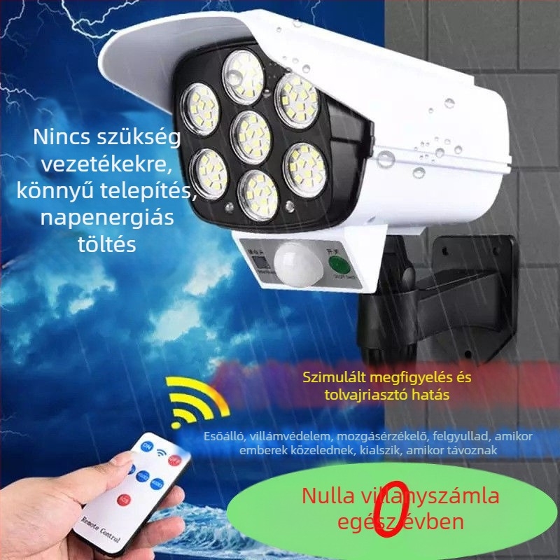 Határokon átnyúló távirányítós napelemes szimulációs megfigyelő lámpa indukciós utcai lámpa fali lámpa kerti lámpa LED-es hamis kamera lopásgátló lámpa