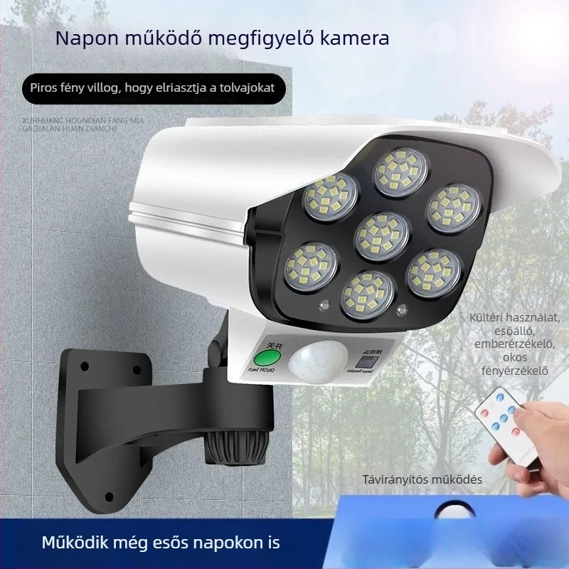 Határokon átnyúló távirányítós napelemes szimulációs megfigyelő lámpa indukciós utcai lámpa fali lámpa kerti lámpa LED-es hamis kamera lopásgátló lámpa