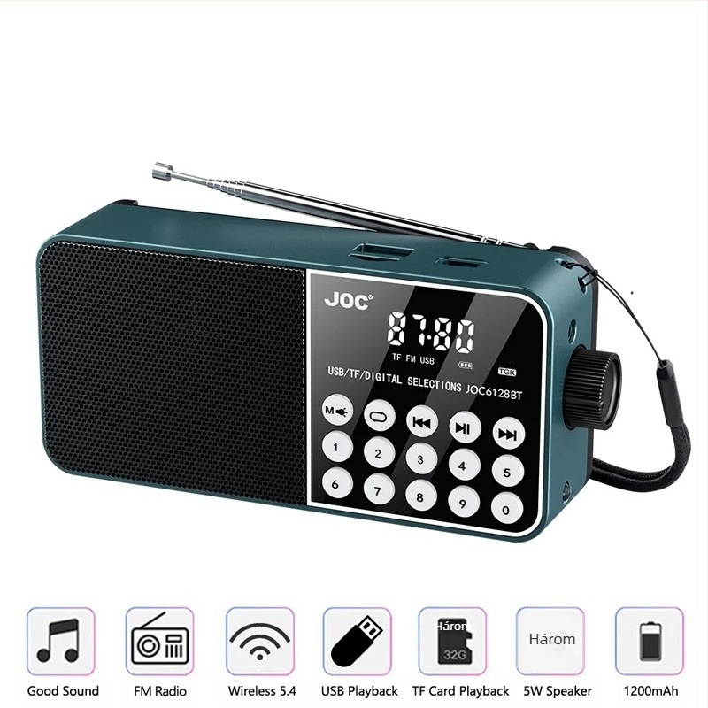 Hordozható FM Bluetooth rádió LED digitális kijelzővel, TF kártyával, MP3 lejátszóval, USB/TF-fel