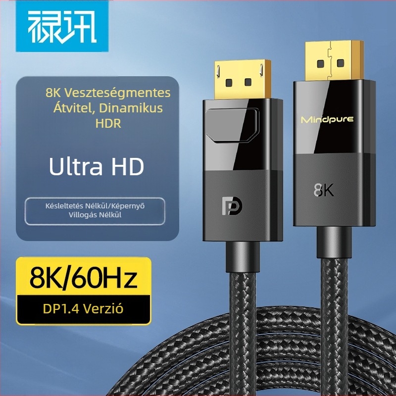 Gyári közvetlen ellátású 8K nagyfelbontású DP kábel 1.4-es verzió, játékra alkalmas számítógép-monitor csatlakozókábel, DP dugasz-dugasz csatlakozókábel