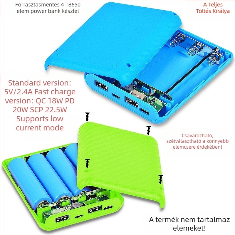 Nagykereskedelmi Power Bank 4 cellás 18650 akkumulátor doboz mobil tápegység hegesztésmentes fészekanyag barkács Power Bank héj fészekanyag