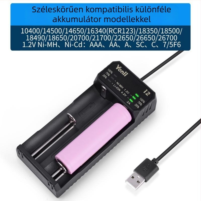 21700 intelligens 26650 akkumulátortöltő 18650 NiMH AA intelligens kétnyílású USB töltő 2A gyorstöltéssel