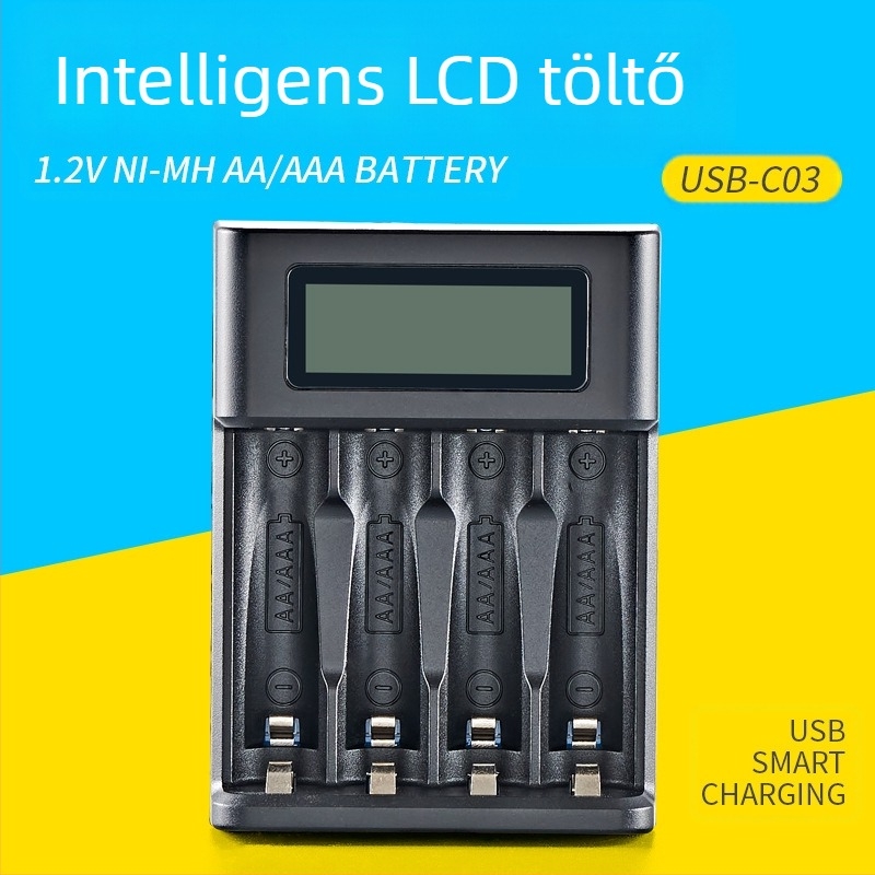 LCD képernyő töltő 5. számú 7. számú nagy kapacitású Nimm Ni-Mh 1.2V újratölthető akkumulátor 4 foglalat USB intelligens gyorstöltés