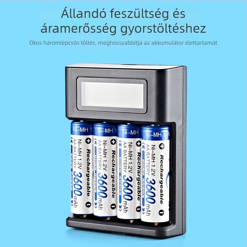 LCD képernyő töltő 5. számú 7. számú nagy kapacitású Nimm Ni-Mh 1.2V újratölthető akkumulátor 4 foglalat USB intelligens gyorstöltés