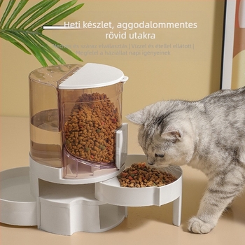 Kisállat etető, macskatál, ivóvíz és etetőeszköz egyben, automatikus vízutántöltés és ételtárolás, száraz és nedves elválasztású kutyatál