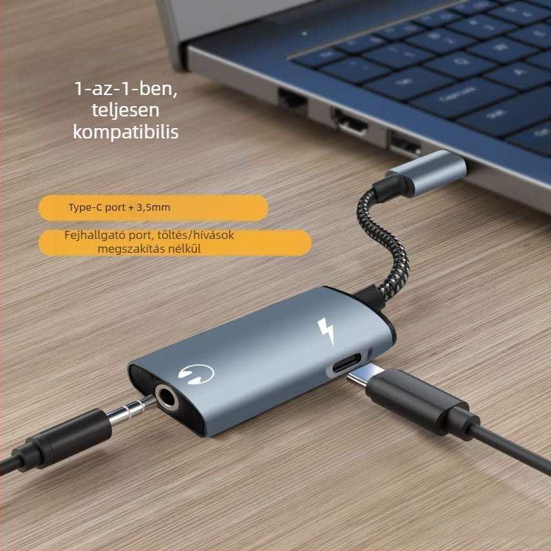 C típusú digitális DAC audio - 3,5 mm-es adapterhez alkalmas, 2 az 1-ben hívás gyorstöltéssel kompatibilis PD adapter