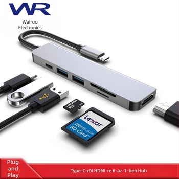 C típusú elosztó, többfunkciós dokkolóállomás, 4K nagyfelbontású USB notebook, hat az egyben, C típusú dokkolóállomás