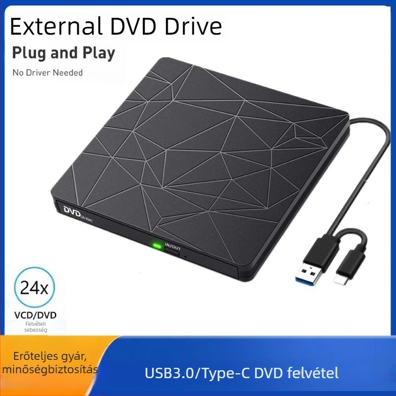 Határokon átnyúló új, USB3.0/Type-c kétsoros DVD-író meghajtó, pókhálómintás hordozható számítógép külső optikai meghajtó