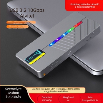 Határokon átnyúló intelligens kijelzős m.2 SSD NVME/NGFF kettős protokollal rendelkező alumíniumötvözet mobil merevlemez-doboz