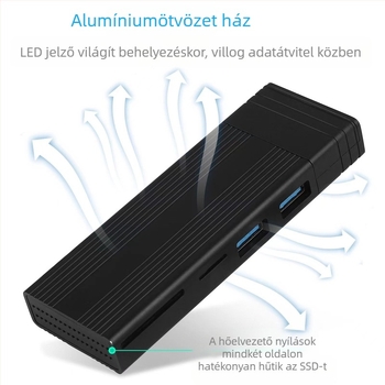 Kettős protokollú M.2 NVME/SATA 10g mobil merevlemez doboz ytpe C port USB3.1 SD TF kártyaolvasó