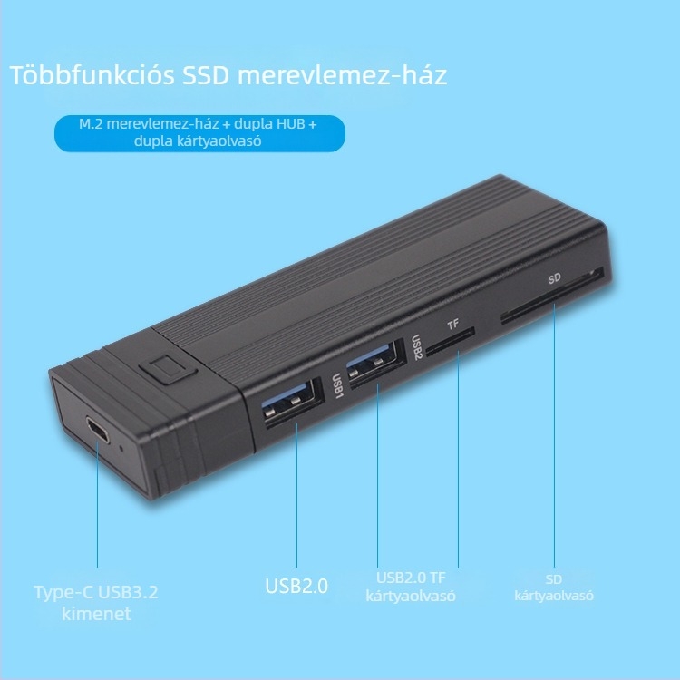 Kettős protokollú M.2 NVME/SATA 10g mobil merevlemez doboz ytpe C port USB3.1 SD TF kártyaolvasó
