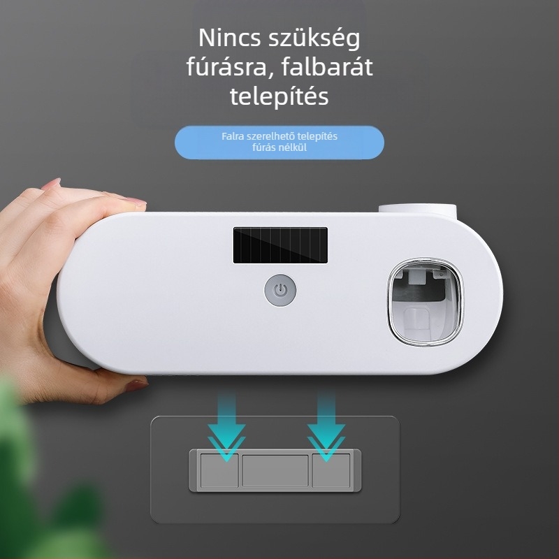Intelligens UV sterilizáló fogkefetartó doboz fürdőszobai automata fogkrémprésszel, ütésmentes, falra szerelhető mosdókészlettel