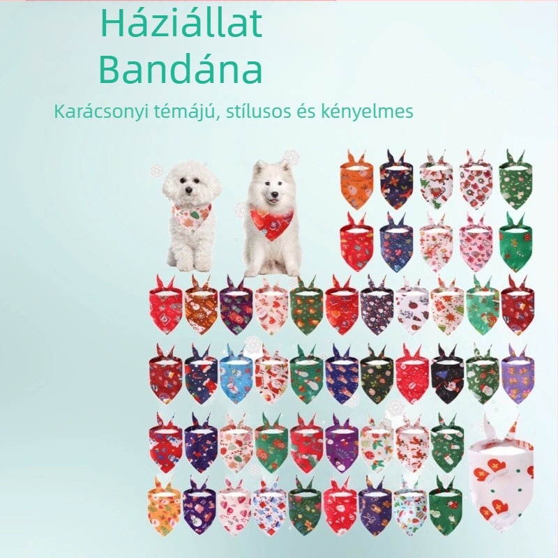 Kisállat háromszög alakú sál karácsonyi mintával · kutyanyálas sál · nyaksál · mackó csokornyakkendő karácsonyi limitált kiadás