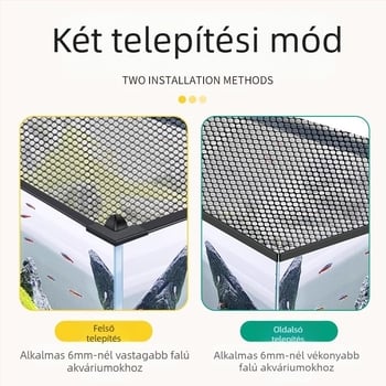 Akvárium ugrásgátló háló, mágneses akvárium takaróháló, akvárium ugrásgátló háló, akvárium szökésgátló háló, patak akvárium, rex sárkány ugrásgátló háló