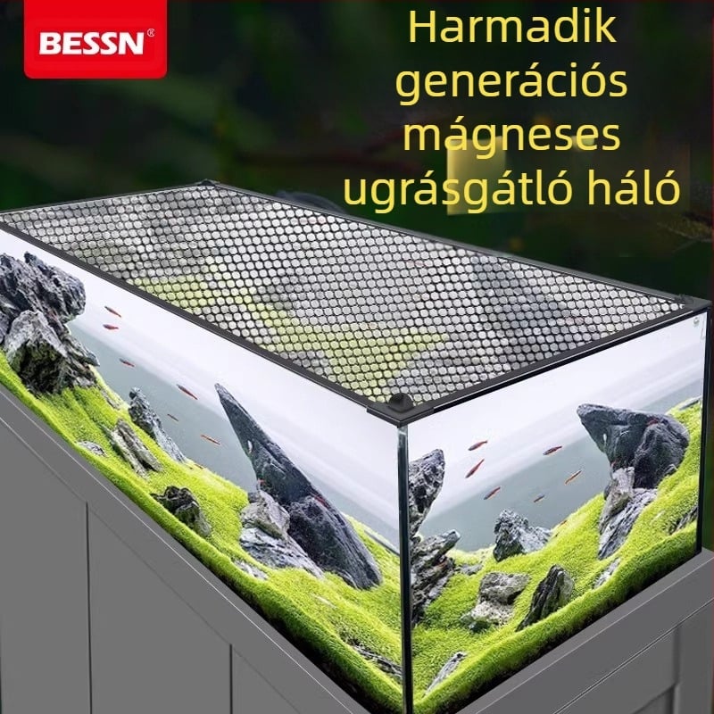 Akvárium ugrásgátló háló, mágneses akvárium takaróháló, akvárium ugrásgátló háló, akvárium szökésgátló háló, patak akvárium, rex sárkány ugrásgátló háló
