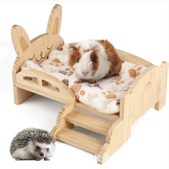 Tömörfa hörcsögágy, állati kellékek, mini hörcsögvilla, kis nyúl, tengerimalac ágy lépcsővel, minden évszakra