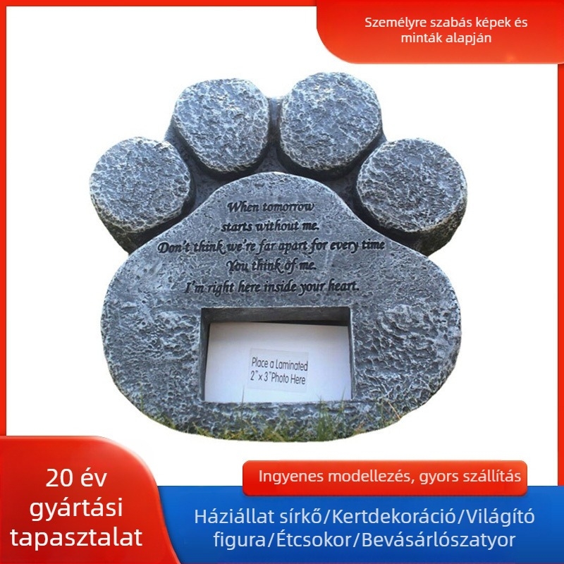 Kutya emlékmű képkeret mancsnyom Mark együttérzés sírkő szobor kutya kisállat emlékmű kültéri gyep udvar sírkő