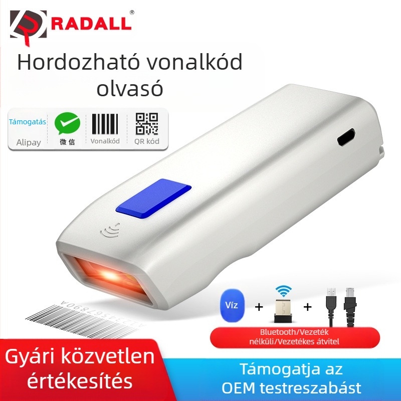 Hordozható szkenner Bluetooth vezeték nélküli szkenner kézi szkenner egydimenziós és kétdimenziós expressz raktár vonalkódolvasó pisztoly