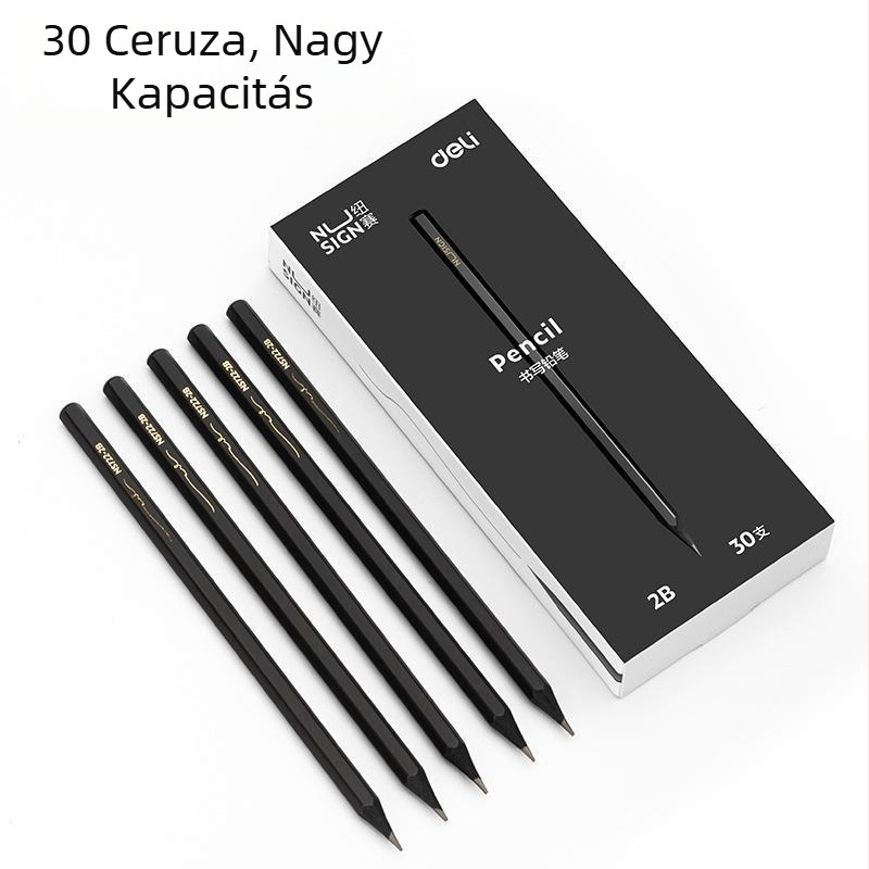 Deli New Sai fekete fa hatszögletű rúd 2B íróceruza grafitbél HB fekete szuper magas színérték (30 db/doboz)