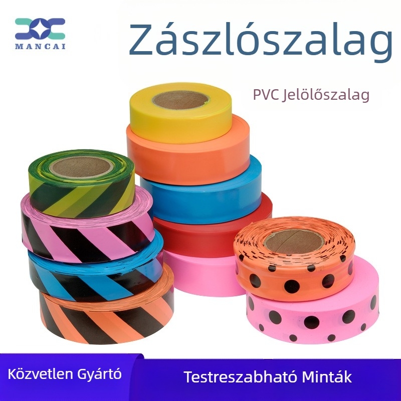 Gyárilag testreszabott PVC zászlószalag ragasztómentes szalagcsík fluoreszkáló szalagfa Jelölő kültéri azonosító öv