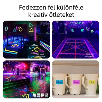 UV-fluoreszkáló szövetszalag, fotózási csapat jelölő kellékei, színpadi pozicionáló jelölés, számozás, nagy tapadású, kopásálló szövetmintázó szalag