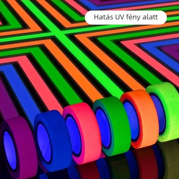 UV-fluoreszkáló szövetszalag, fotózási csapat jelölő kellékei, színpadi pozicionáló jelölés, számozás, nagy tapadású, kopásálló szövetmintázó szalag