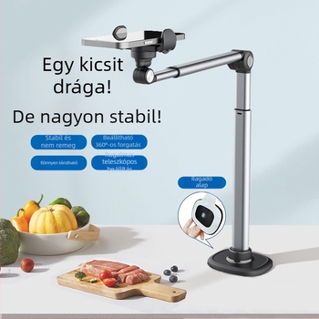 Mobiltelefon élő közvetítést lehetővé tevő fej feletti állvány, alumínium ötvözet, 360 fokos forgatás, teleszkópos állítás, lusta ágy fejtámlája asztali élő közvetítési kütyü