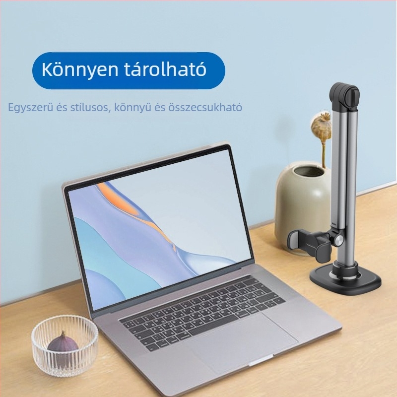 Mobiltelefon élő közvetítést lehetővé tevő fej feletti állvány, alumínium ötvözet, 360 fokos forgatás, teleszkópos állítás, lusta ágy fejtámlája asztali élő közvetítési kütyü