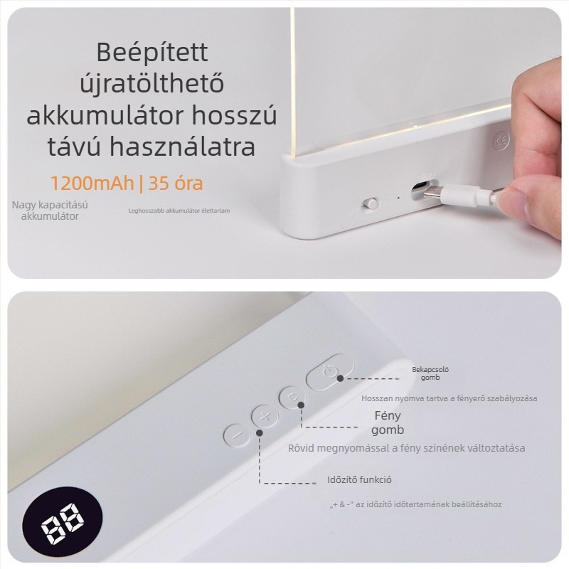 Graffiti tanulólámpa, határokon átnyúló, új, hordozható, átlátszó olvasólámpa, fokozatmentes fényerő-szabályozású tanulólámpa, időzített olvasólámpa