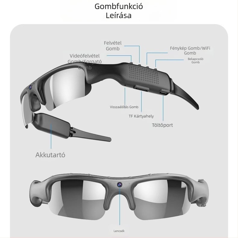 Kültéri sport kerékpáros szemüveg Wifi-vel, fejre szerelhető intelligens sportszemüveg, multifunkciós kamera és fotószemüveg