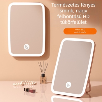 Kozmetikai tükör újratölthető LED-es lámpával, púderes rúzs, kettős célú, nagyított szépségtükör, kézi, kétoldalas, összecsukható, hordozható