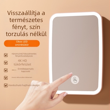 Kozmetikai tükör újratölthető LED-es lámpával, púderes rúzs, kettős célú, nagyított szépségtükör, kézi, kétoldalas, összecsukható, hordozható