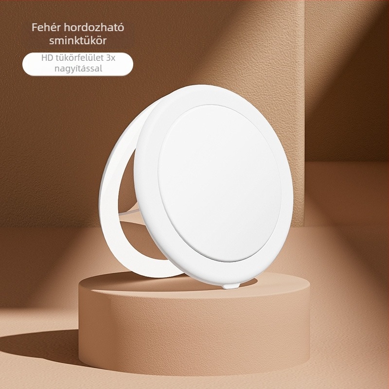 Kozmetikai tükör újratölthető LED-es lámpával, púderes rúzs, kettős célú, nagyított szépségtükör, kézi, kétoldalas, összecsukható, hordozható