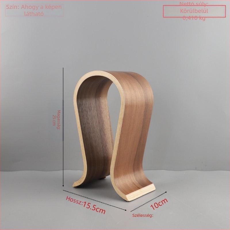 Modern, egyszerű, tömörfa, dió színű fejhallgató-állvány, e-sport szoba, hálószoba, bejárat, dolgozószoba, lakberendezési tárgyak