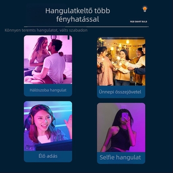 LED intelligens színváltós izzó RGB izzó E27 csavaros foglalat divatos színváltoztatós többszínű hangulatú RGB izzó