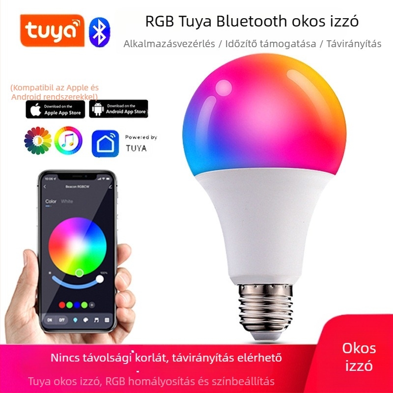 LED intelligens színváltós izzó RGB izzó E27 csavaros foglalat divatos színváltoztatós többszínű hangulatú RGB izzó