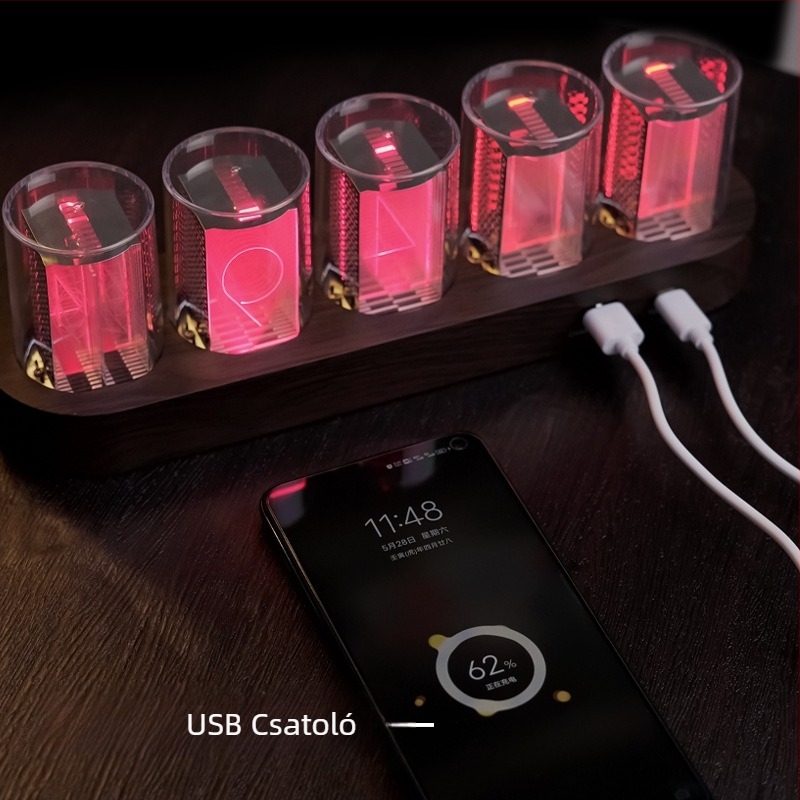 E-kereskedelemben kapható, népszerű Amazon RGB Pseudo-Nixie csőóra asztali kreatív díszekkel ellátott digitális óra