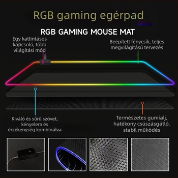 RGB Gaming csúszásgátló egérpad Többszínű LED háttérvilágítással ellátott asztali pad 400x900 mm Szintetikus gumi Határokon átnyúló kizárólagos ellátás
