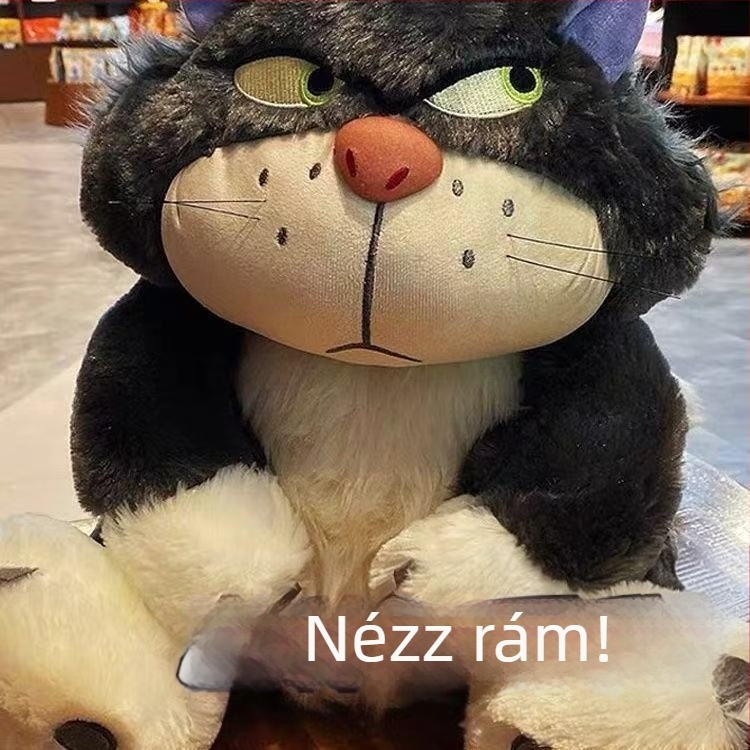 Vicces Lucifer macskababája, paródiás, dühös macskababa, macskapárna, plüss medál, ajándék