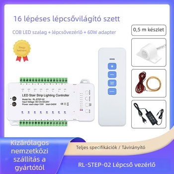 Emberi lépcső indukciós vezérlő lépcsővilágítás vezérlő +16 0,5 m-es fényrúd + tápegység vezérlőkészlet