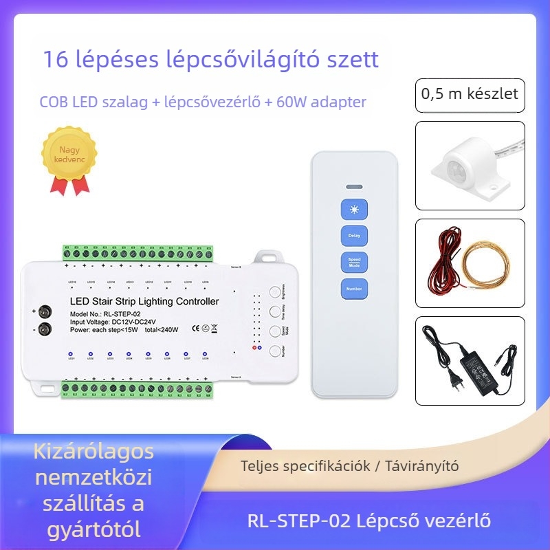Emberi lépcső indukciós vezérlő lépcsővilágítás vezérlő +16 0,5 m-es fényrúd + tápegység vezérlőkészlet
