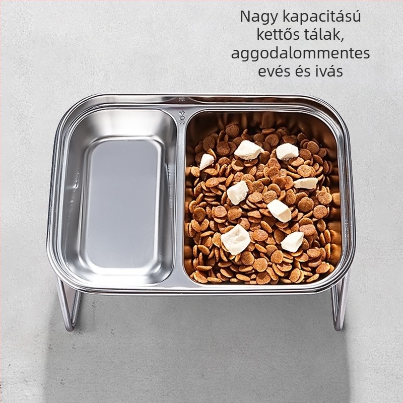 Új 304 rozsdamentes acél macskatál dupla tál eledel víz integrált macskatál nyakvédelemmel kopogásgátló állateledel nagykereskedelem