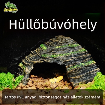 Hüllőbúvóhely, Menedék, Mászóplatform, Sütőztetőplatform, Teknősgyantás dekoráció, Díszlet, Gekkó táj, Hüllőbekerítés