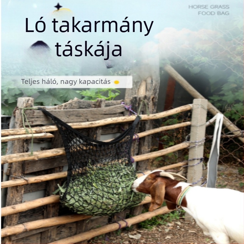 Határokon átnyúló állattenyésztési termékek takarmányhálója, függő lószéna-etetőzsák, szarvasmarha- és lótakarmány-hordozható hálózsák