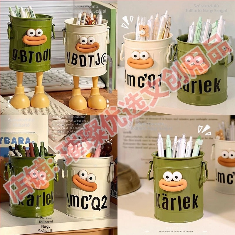 Ins Exkluzív Rajzfilm Stílusos Tolltartó Diák Asztali Iroda Nagy Kapacitású Aranyos Egyszerű Retro Tároló Vödör