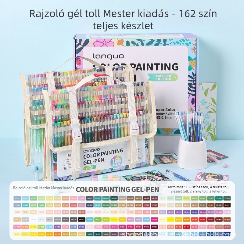 Határokon átnyúló kézikönyv, tollfestés, 162 színű ajándékdoboz-készlet, színes géltoll, akril jelölőtoll, nagy kapacitású