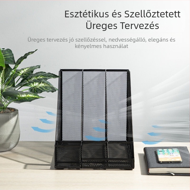 Deli 78987 háromrétegű fémhálós irattartó kerettel ellátott könyvespolc asztali háromrácsos irattartó tolltartóval irodai dolgozószoba