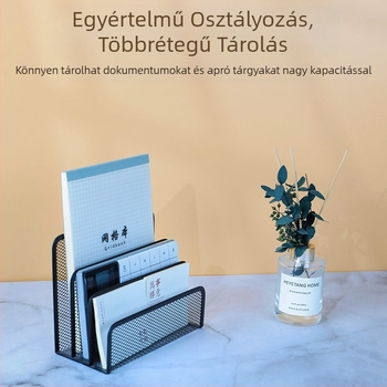 Asztali tároló, határokon átnyúló, raktáron, 190 betűs rács, fém, vas, háló, kombinált adattároló, irattartó, háló, könyvállvány, fekete